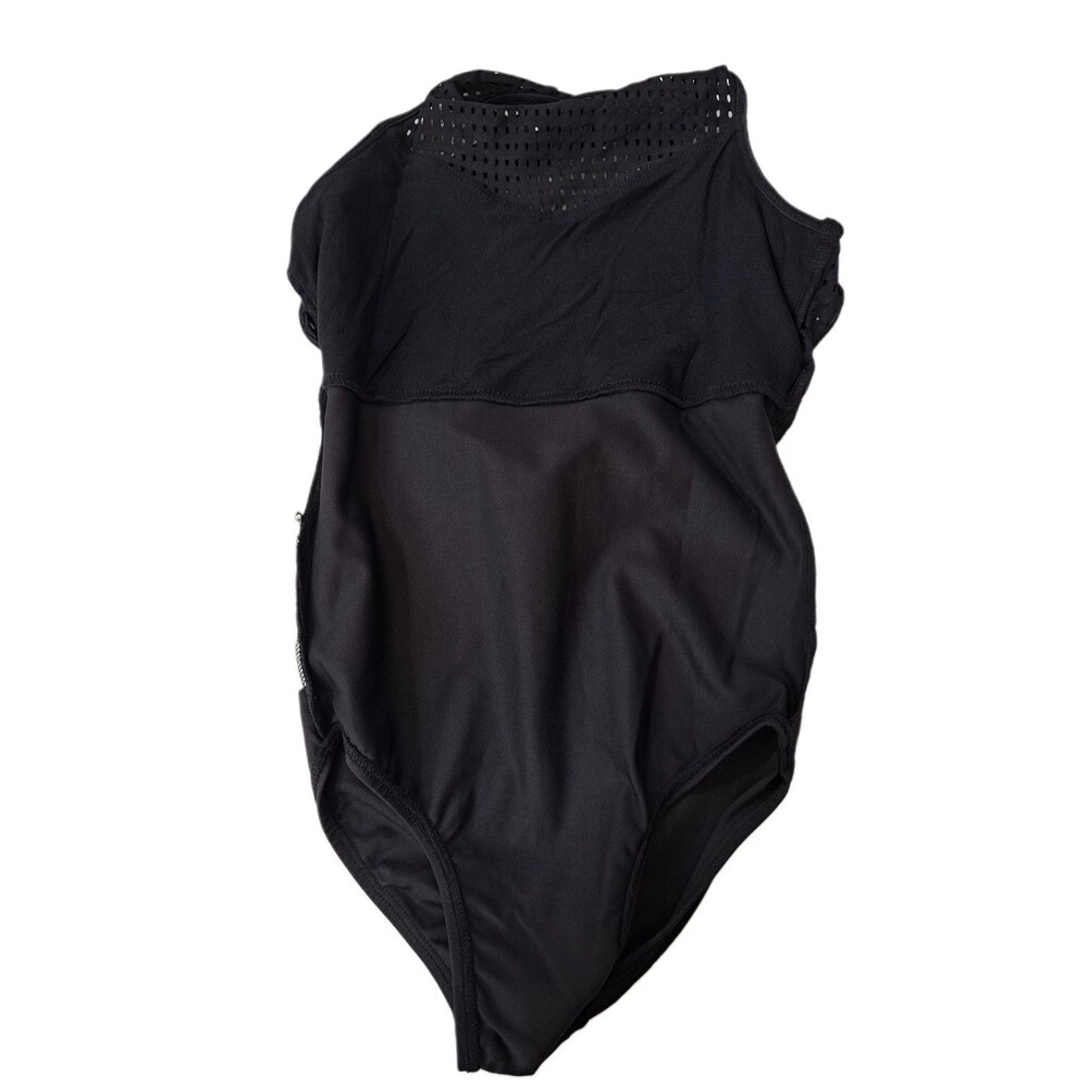 Aja VTG Strappy Crossback Belted Mesh Tank Leotard Black Women's AS Size S - Picture 13 of 16
